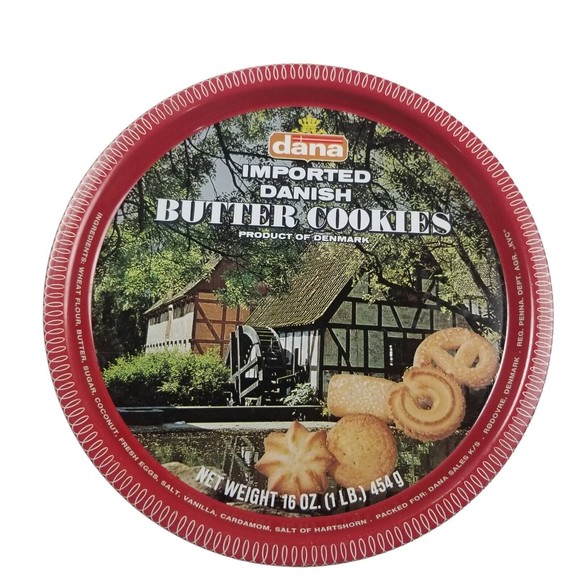 Vintage 1985 Round Dana Imported Butter Cookies Tin W/Lid Denmark Empty 7.5x3.5” - Picture 1 of 16